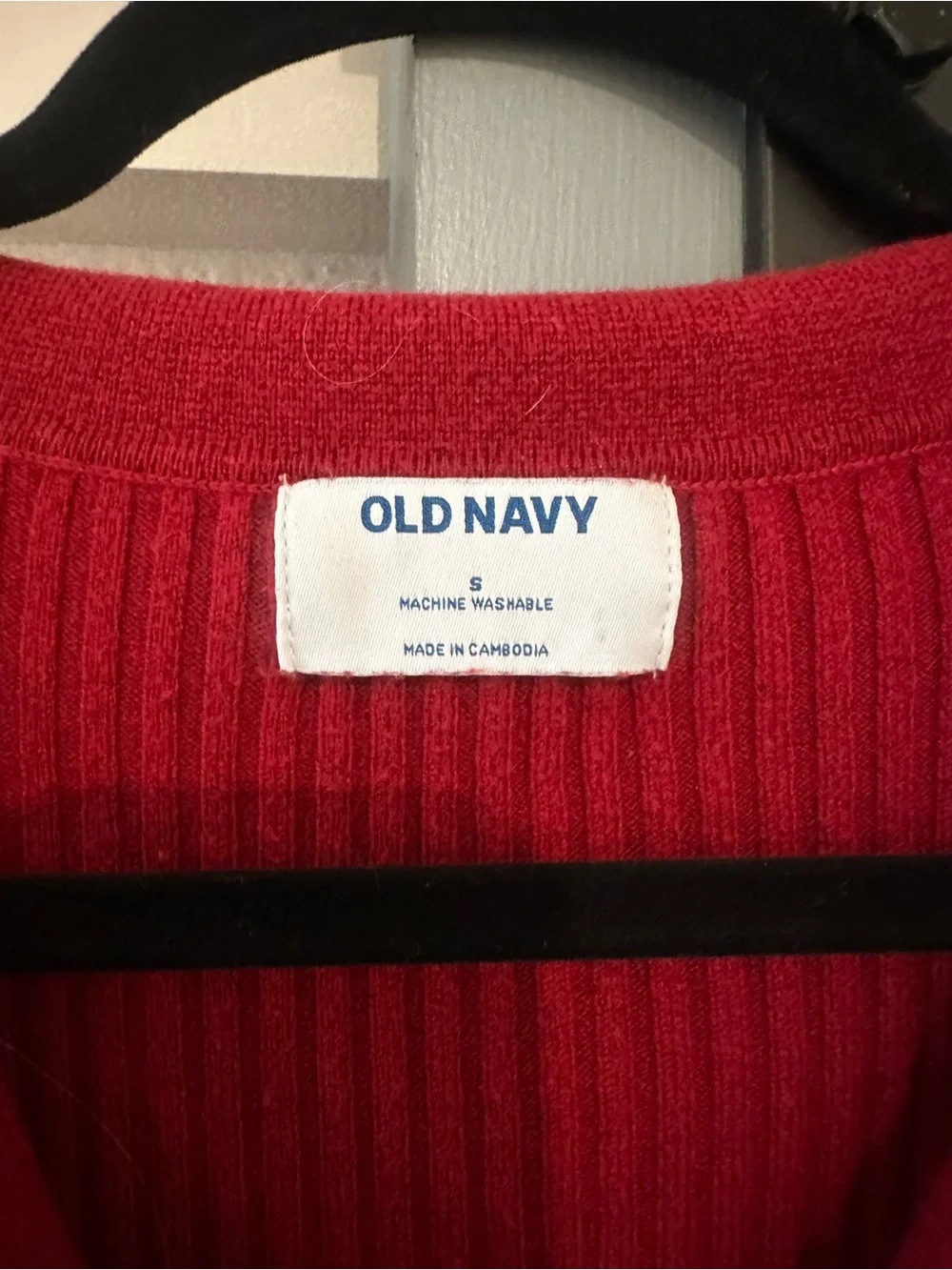 Old Navy Red Ribbed V-Neck Sweater with Collar